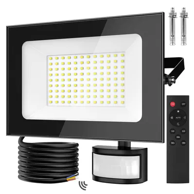 LED-Strahler 100W mit Bewegungsmelder, IP66, kaltweiß, Fernbedienung