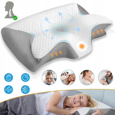 Produktbild von 2 in 1 Ergonomisches Nackenkissen Kopfkissen Memory Foam Kissen für Rücken, Seiten und Bauchschläfer