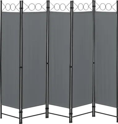 A dark gray, five-panel room divider or paravent is shown against a white background.