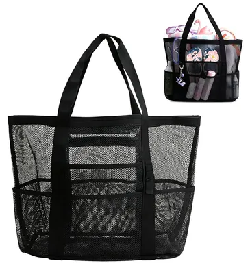 Netztasche für Sandspielzeug, schwarz, 43x20x39 cm, tragbar