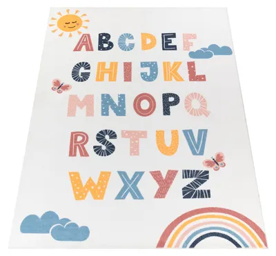 Produktbild von Paco Home Teppich Kinderzimmer Kinderteppich Rutschfest Regenbogen Buchstaben Flauschig 80x150 cm