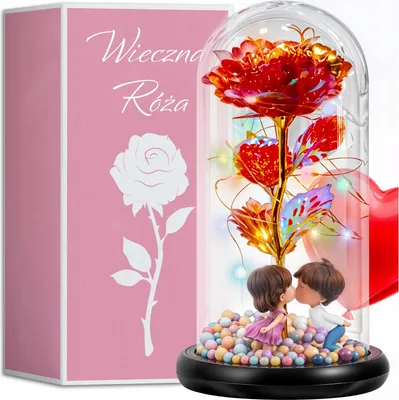 Produktbild von Kuketo | Ewige Rote Rose Unter Acrylkuppel Mit LED-Licht – Geschenkset Mit Figuren, Herz-Ballon & Geschenkbox – Romantisches Präsent