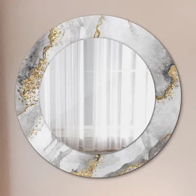 Produktbild von Modern Spiegel - Wandspiegel Design Wandmontage – Badspiegel mit Aufdruck - Rundspiegel - Weiß Marmor Gold - Runder: Ø50cm