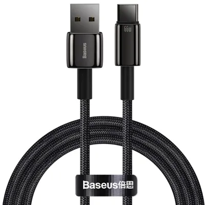 Produktbild von Baseus Tungsten Gold, 1 m, USB A, USB C, USB 2.0, 0,48 Gbit/s, Schwarz