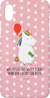 Produktbild von Mr. & Mrs. Panda Iphone 10 Handyhülle Einhorn Luftballon - Rot Pastell - Geschenk, Handy, Freundin, Geld, Cover, Unicorn, Hülle, Einhörner, X
