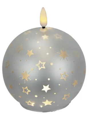 LED-Glaskerze mit Sternen, Timer, 10 cm, warmweiß