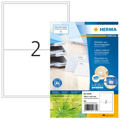 Produktbild von HERMA 10735, Weiß, Selbstklebendes Druckeretikett, Gestanztes Etikett, Papier, Laser/Inkjet, Permanent