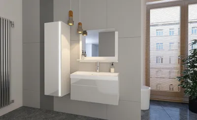 Produktbild von FURNITECH JENNY 2 60 Badezimmer Bademöbel Badeschränke Set (Weiß, LED blau)