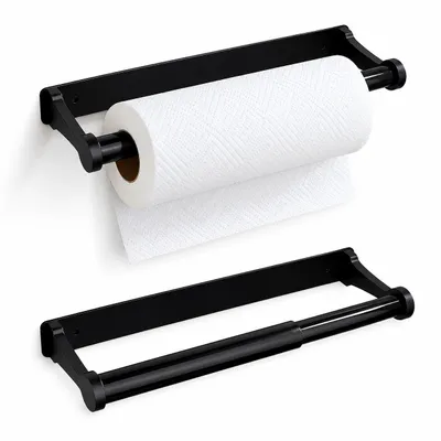 Produktbild von Küchenrollenhalter Wand, Ohne Bohren, Selbstklebend Toilettenpapierhalter, Papierrollenhalter, Schwarz 32.5 cm