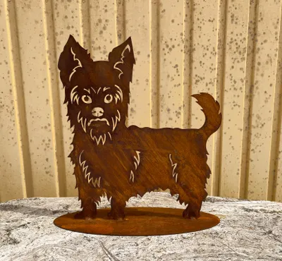 Produktbild von Edelrost Hund Terrier stehend 36x31cm auf Platte Edelrost Gartendeko Gartenfigur Wetterfest Rost Metall Rostfigur Hunde Figur Tier
