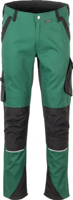 A pair of green and black work pants.