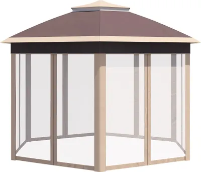 Produktbild von Outsunny Gartenpavillon Faltpavillon mit 6 Seitenteile Doppeldach Beige+Khaki