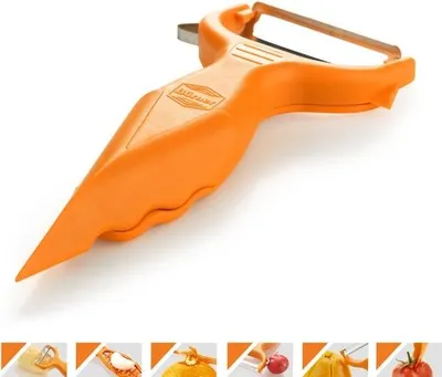 Produktbild von Börner Multifunktionaler Gemüseschäler 6-in-1 mit Edelstahlklingen, Orange