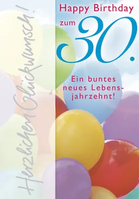 Produktbild von 30 Geburtstag Glückwunschkarte im Format 115x17cm mit Umschlag
