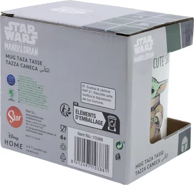 The image shows the retail packaging for a Star Wars: The Mandalorian mug, featuring Baby Yoda (Grogu).