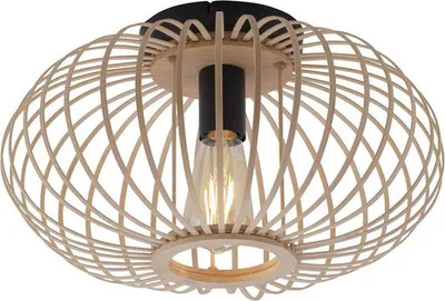 Produktbild von JUST LIGHT LED Deckenlampe RACOON Holz Cocoon E27, dekorativ beige sand Wohnzimmer, Schlafzimmer, Flur, Esszimmer, Küche
