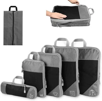 Produktbild von Famanu Kompressions-Packwürfel Set 6-teilig - erweiterbare Kofferorganizer und Verpackungswürfel für Reisen - grau