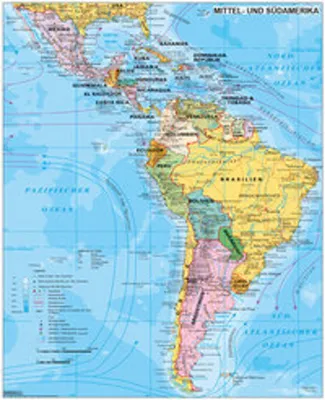 Image de Amérique centrale et du Sud politique, carte murale / poster