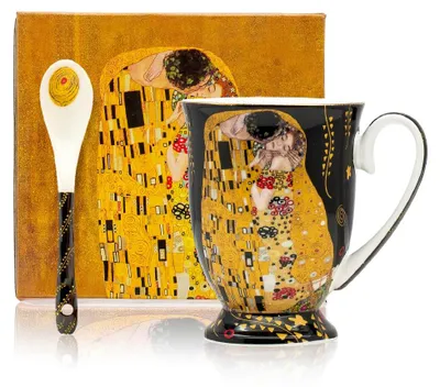 Image de HOME ELEMENTS Tasse 280 ml, avec cuillère, Klimt, Le Baiser sombre