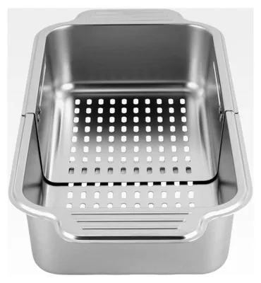 Produktbild von Ausziehbares Sieb für die Küche (20,6×34-44 cm), Siebkorb über der Spüle, Abtropfsieb für Spülbecken, Küchensieb, Waschbeckenfilterablage, zum Abtropfen von gekochten Nudeln und Gemüse
