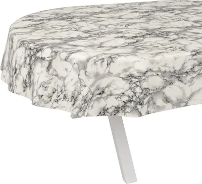 Produktbild von Tischdecke Naturel Marmor Grau Oval 240x140cm Schnittkante Wachstuch abwaschbar
