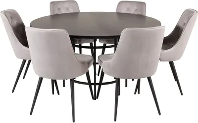 Image de Copenhagen ensemble table, table marron et 6 Velvet Deluxe chaises Velours grisclair.