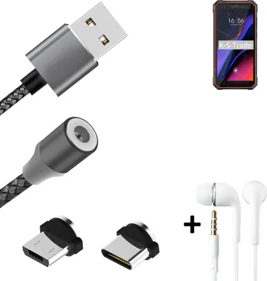 Produktbild von K-S-Trade® Hochwertiges Magnet-Lade-kabel Sync-Kabel Daten-Kabel + Kopfhörer kompatibel mit Blackview Oscal S60 mit USB-Typ-C-Anschluss und