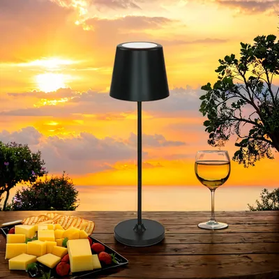 Obrázek produktu pro Venkovní lampa LED hliníková dobíjecí baterie s funkcí stmívání dotyková IP54 37 cm černá kulatá 4400 K neutrální bílé světlo