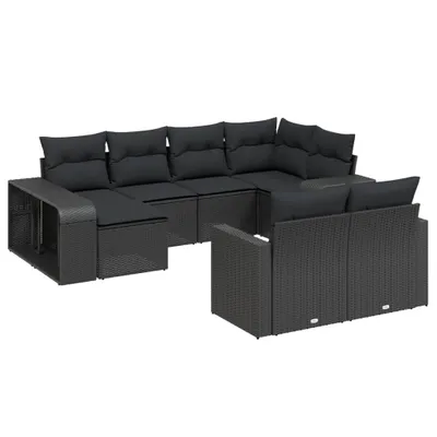 Produktbild von vidaXL 10-tlg. Garten-Sofagarnitur mit Kissen Schwarz Poly Rattan