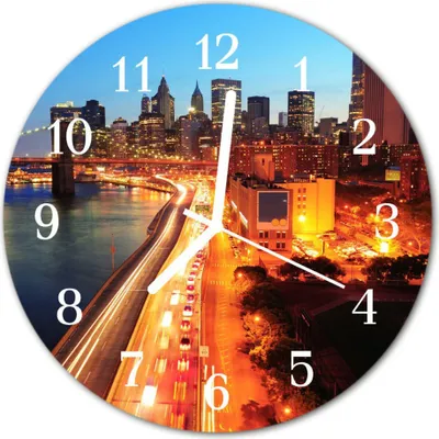 Produktbild von Glasuhr Wanduhr Küchenuhr Echt-Glas 30fi cm Skyline orange