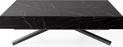 Produktbild von Couchtisch Höhenverstellbar und Ausziehbar Cavetta X in Schwarzer Marmoroptik - Wohnzimmertisch Esstisch Multifunktionstisch 120-200/80/27-76 cm - Marmor Schwarz