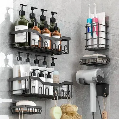 Produktbild von Famanu Duschregal 6-teiliges Set - Selbstklebend, Edelstahl