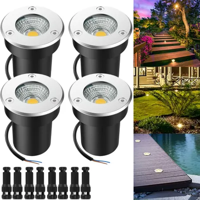 Obrázek produktu pro 4x Ground Spotlight Outdoor 12V-24V, Led Ground Recessed Spotlight Outdoor, 5W hliníková zemní světla pro zahradní cesty Terasa Yard, 6,5x7,5x4,2cm, teplá bílá