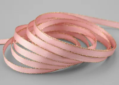 Satinband 50 m x 6 mm, rosa mit Goldrand, Lurex, Weihnachtsdeko