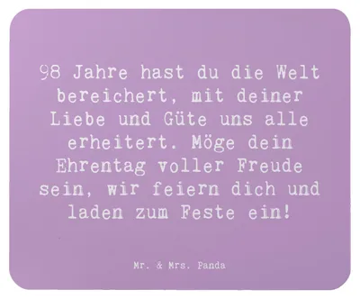 Produktbild von Mr. & Mrs. Panda Mouse Pad Spruch 98. Geburtstag - Lavendeltraum - Geschenk, Jubiläumsspruch, Alles gut zum, Mauspad, Happy Birthday, Ehrentag 98 Jahre, computer mousepad