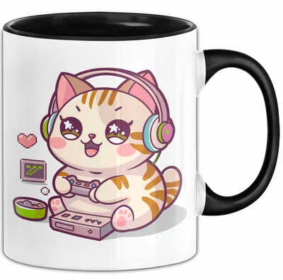 Produktbild von Katze Videospieler Tasse Geschenk Lustige Geschenkidee (Schwarz)