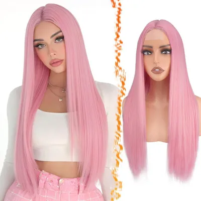 Produktbild von Perücke Lang Gerade Rosa 71cm Mittelscheitel Synthetik Lace-Front Damen