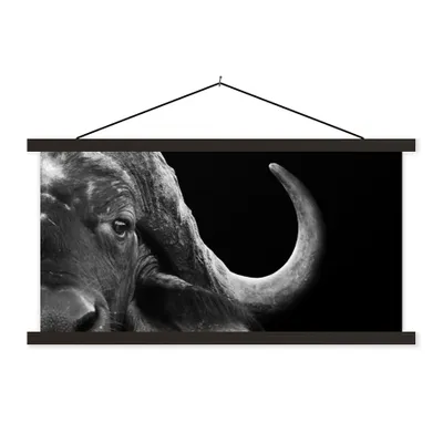 Produktbild von MuchoWow® Textilposter Büffel - Tiere - Schwarz - Weiß 150x75 cm mit schwarzem Rahmen - Posterleiste