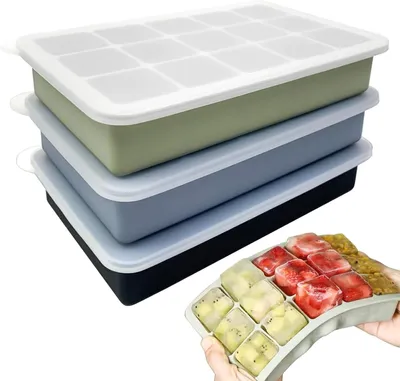 Image de Moules à glaçons en silicone, 3,5 cm, lot de 3, avec couvercle, réutilisables, pour la cuisine