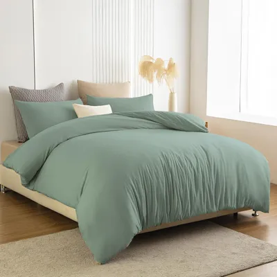 Produktbild von Bettwäsche-Set 180x200 cm Grün Mikrofaser Bügelfrei Knitterfrei mit 2x Kissenbezug 80x80 cm Reißverschluss
