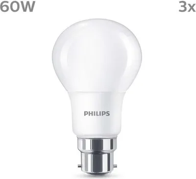 Image de Ampoule Philips, 8 W, 60 W, B22, 806 lm, 15000 h, Blanc chaud
