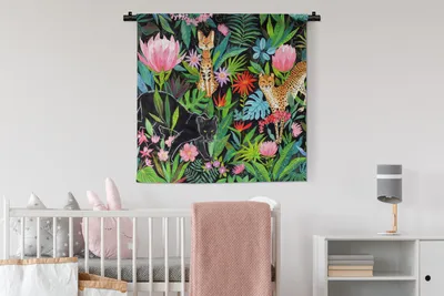 Produktbild von MuchoWow® Wandteppich Wandbehang Dschungel - Tiere - Blätter - Blumen 90x90 cm Tapisserie Dekoration Wandtuch - Wandaufhänger
