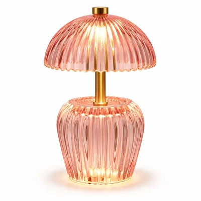 Produktbild von Bunte Glas Tischlampe Kabellos, Vintage LED Nachttischleuchte mit Schirm Design, Batteriebetriebene Dekolampe für Zuhause Schlafzimmer