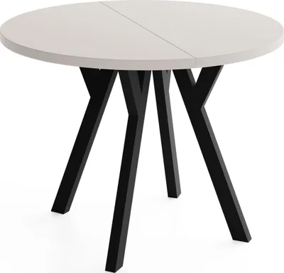 Produktbild von Runder Ausziehbarer Esstisch im Loft-Stil – Verlängerbarer Tisch mit Schwarzen Holzbeinen – Platzsparender Esstisch für Wohnzimmer – Kaschmir – 80 bis 130 cm