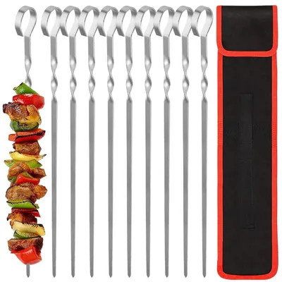 Immagine prodotto di Omgoods - Set di 10 spiedini in acciaio inossidabile per barbecue e grigliate