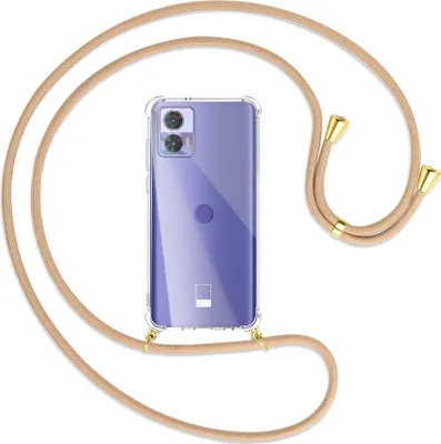 Produktbild von Handykette Backcover-Schutzhülle mit Band (Metall goldfarben) für Motorola Edge 30 Neo (Edge 30 Lite) - beige