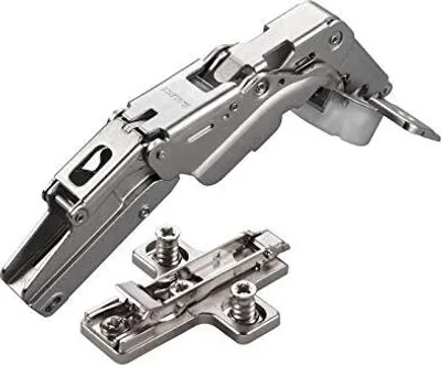 Produktbild von 2 x Salice Topfband 155° Serie 200 mit Dämpfer im Topf Bohrbild T45 Mittelanschlag mit Kreuz-Montageplatte Höhe 3 mm mit vormontierten Euroschrauben, Exzenterverstellung Möbelscharnier von SOTECH