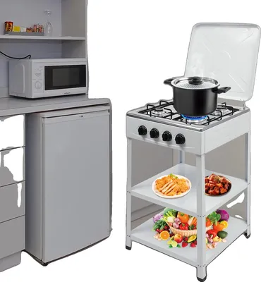 Immagine prodotto di Cucina a gas a 4 fuochi, acciaio inox, design portatile, paravento, BIANCO