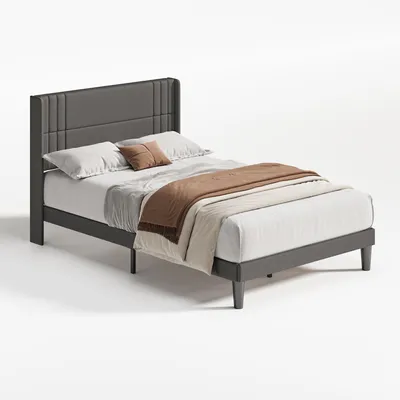 Produktbild von BEALIFE Polsterbett 140x200 cm mit Lattenrost & Leinen-Kopfteil | Geräuscharmes Doppelbett in Beige/Dunkelgrau | BF45