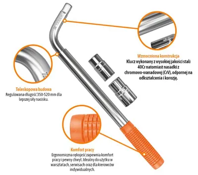 Produktbild von Teleskop-Radschlüssel, 1/2" (17/19/21/23 mm), Teger